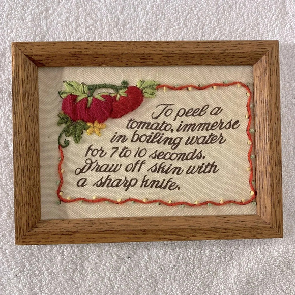 Vintage Handmade Framed Embroidered Kitchen Tips Wall Decor - Picture 1 of 13